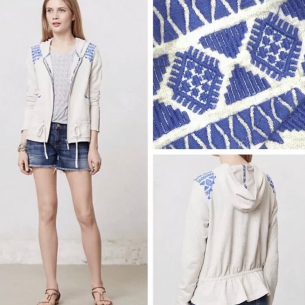 Anthropologie Lilka Embroidered Epaulette Hoodie